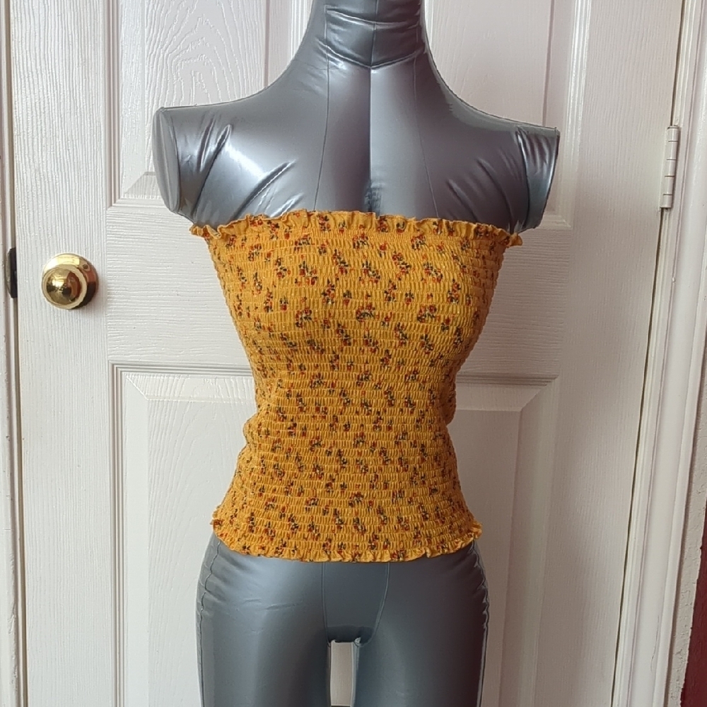 Crave Frame Womens Floral Orange Smocked Tube Top Size L Juniors